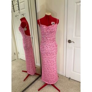 Pink Floral Cowl Neck Maxi Dress Open Back Spaghetti Strap Summer Slip Dress